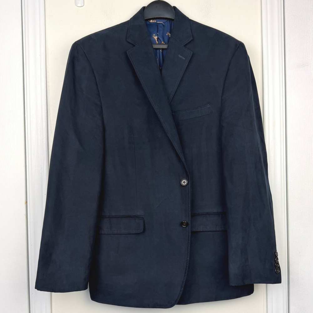 Lauren Ralph Lauren SUEDE Blazer Mens 44R  Sport Coat Suit Jacket Navy Blue Dogs - Picture 2 of 14